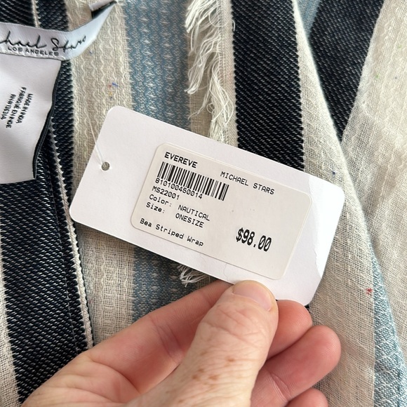NWT Michael Stars (Evereve) Nautical Beach Striped Wrap One Size Blue/Off White - Picture 5 of 13